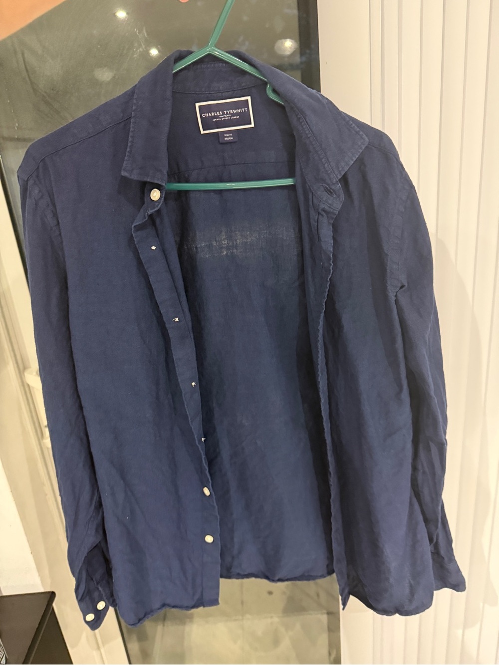 Charles Tyrwhitt Dark Navy Linen Button-Down Shirt